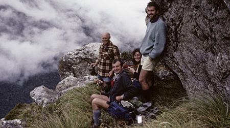 Mark (on right), Douglas Adams (in front), during making of Radio 4's Last Chance to See, in Madagascar